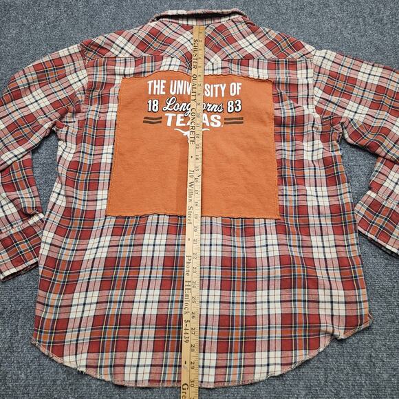 Texas‎ Longhorns Plaid Shirt XXL Snap Button Toss Brand Upcycled Patchwork NCAA - Picture 7 of 8